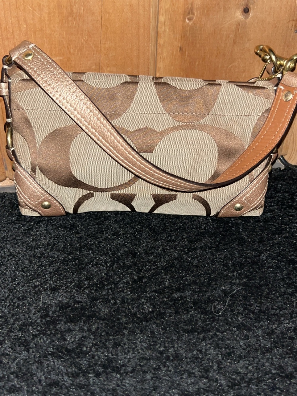 Coach Tan and Brown Signature Canvas Wristlet